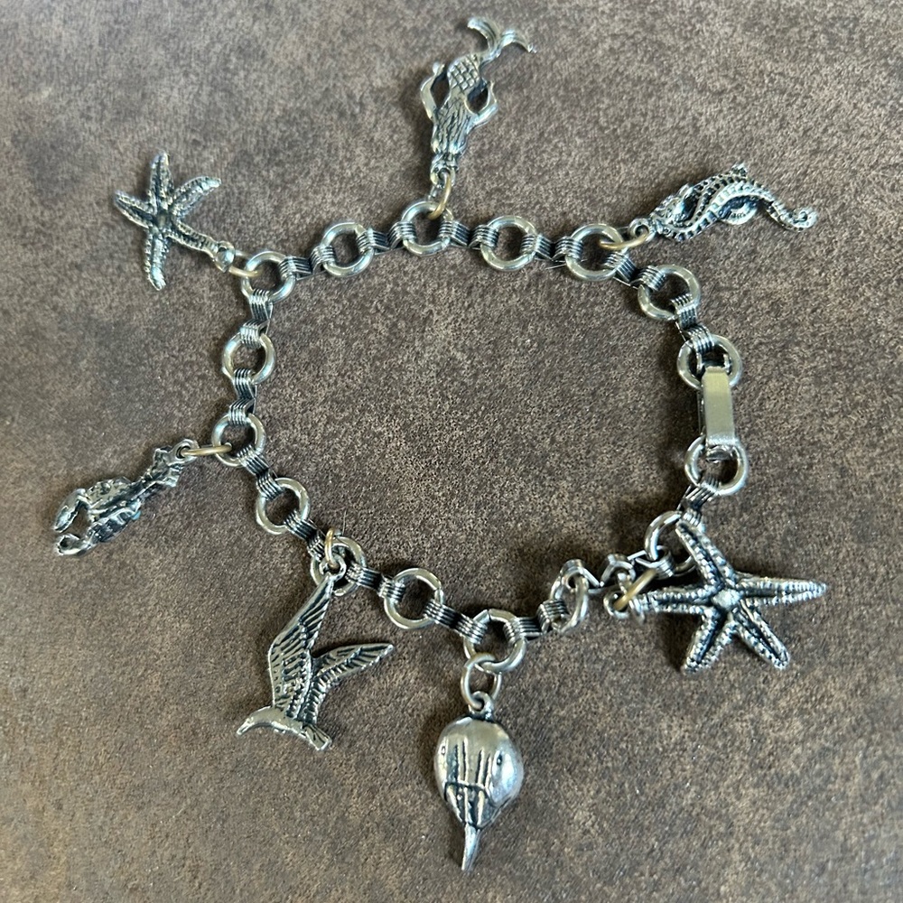 Vintage Silver & Turquoise Beach Charm Bracelet - Picture 7 of 13